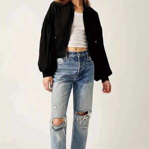 Free People Black Bomber Jacket
